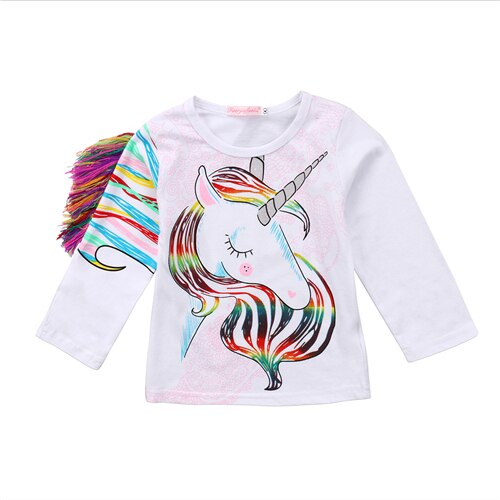 Summer Baby Boys Girls T-shirt Cotton Cartoon Unicorn Printed Tops Long Sleeve Kids T-shirt Tops Blouse Clothes: 5T