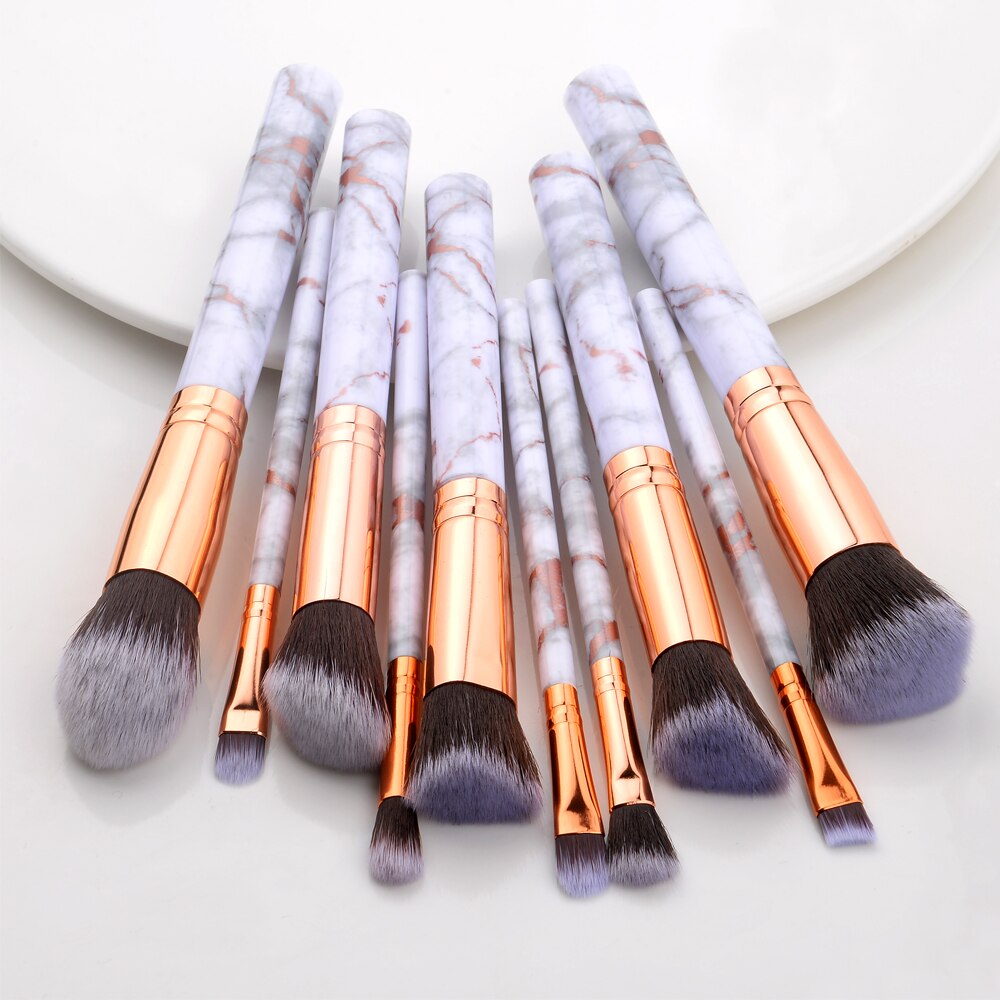 FLD10/15Pcs Marble Kabuki Makeup Brushes Set Cosmetic Eye Shadow Foundation Blush Blending Beauty Make Up Brush Tools Maquiagem: 10pcs gold