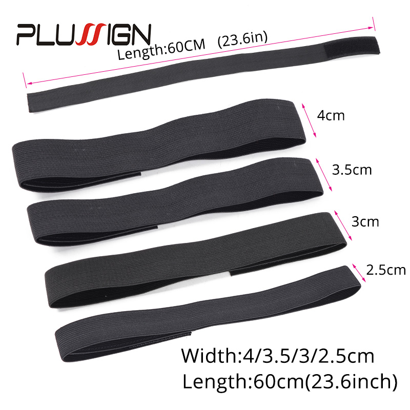 Plussign bandas elásticas negras con gancho ajustable, accesorios para peluca, banda para el cabello para bordes, bordes elásticos, diadema para envolver el cabello para pelucas