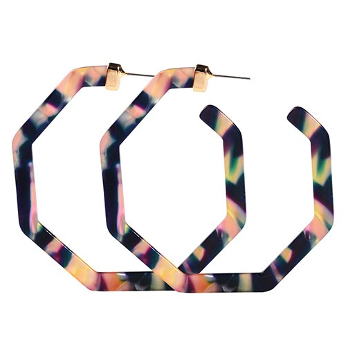 11 Colors Available Women Hexagon Acrylic/Resin Big Hoop Earrings Colorful Acid Acetate Jewelry