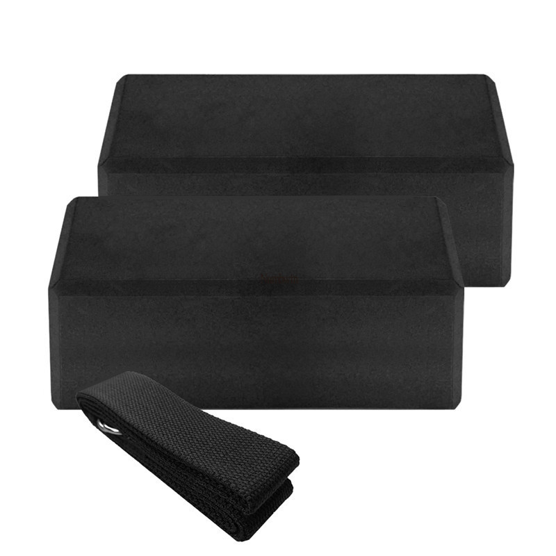 2 blocchi yoga EVA 1 pezzo blocchi di stabilità della cinghia yoga in cotone set di cinghie yoga per la meditazione yoga pilates yoga: Black