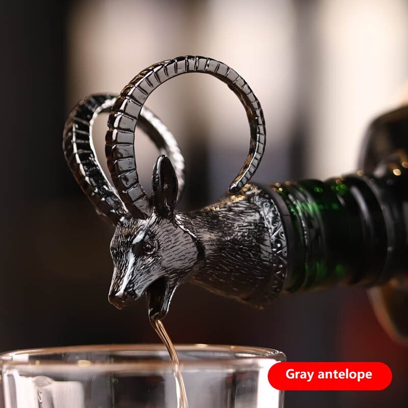 Zinc Alloy Deer Stag Head Wine Pourer Unique Wine Bottle Stoppers Wine Aerators Bar Tools Get Together: Gray antelope