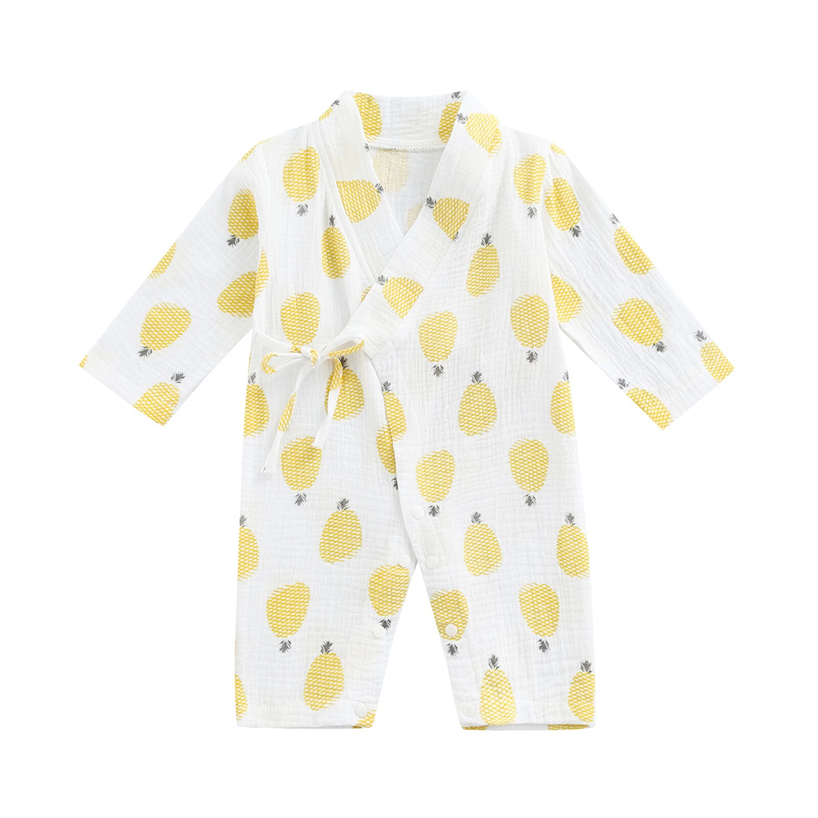 Pasgeboren Baby Meisjes Jongens Romper Gewaad Nachtkleding Katoen Linnen Casual Lange Mouw V-hals Peuters Kruis Knop Print Jumpsuit: WHITE / 24M