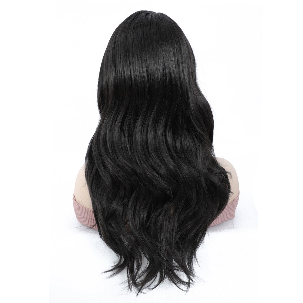 X-TRESS Medium Length Synthetic Wave Black Lace Front Wigs with Natural Hairline Heat Resistant Party Wigs for White Women