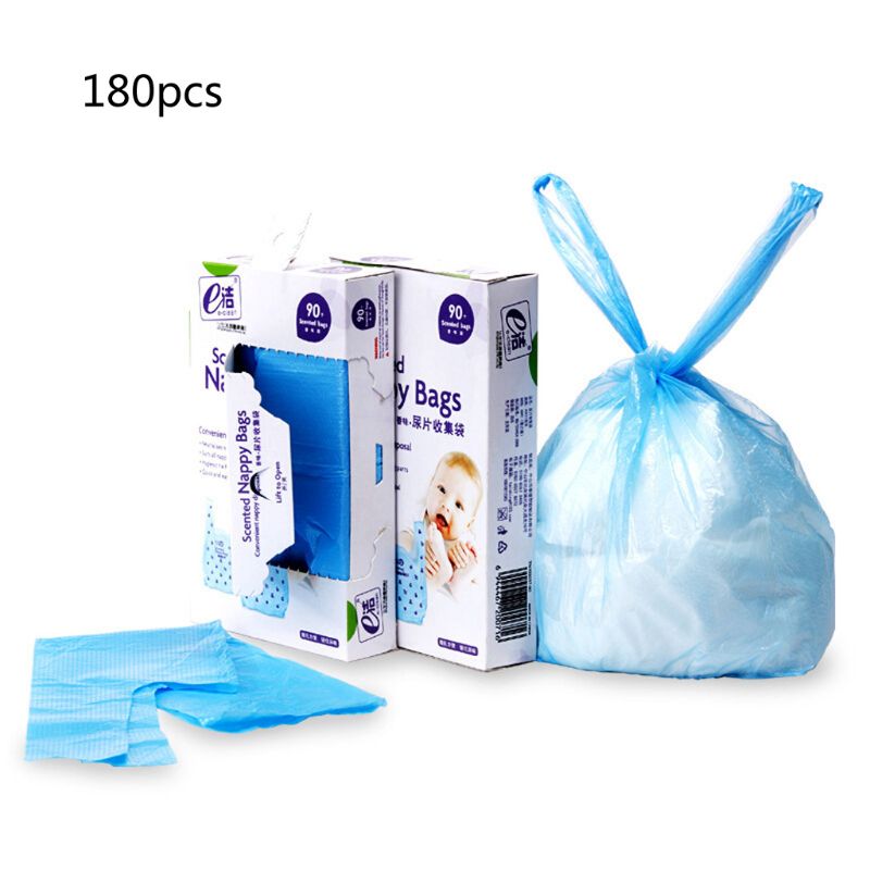 Diaper Rubbish Bag Eco Disposal Nappy Bags With Tie Handles -2 x Packs of 90 (Total 180 Disposal Bags)