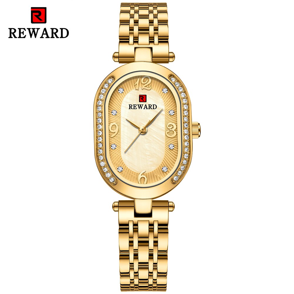 REWARD-Reloj de pulsera de oro rosa para mujer, relojes de cuarzo ultrafinos de lujo a la , correa de acero inoxidable, para mujer y Niña: Gold