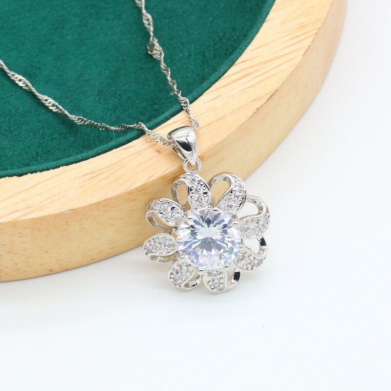 Klassische Weiß Topas 925 Silber Schmuck einstellen für Frauen Armbinde Ohrringe Ring Halskette Anhänger Hochzeit Geburtstag