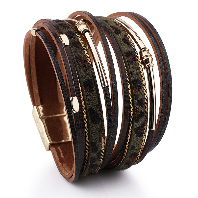 Leren armband dames meerlaagse brede polsband sieraden armband meisjes accessoires: Groente
