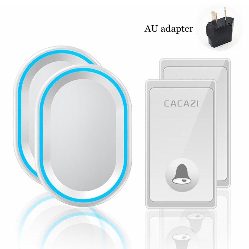 CACAZI No Battery Required Wireless Doorbell 2 Buttons 2 Receivers US EU UK Plug Self-powered Waterproof Smart Home Call bell: white 2x2 AU