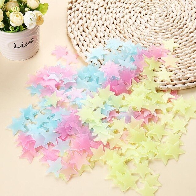 100 Stuks Lichtgevende Muurstickers Glow In The Dark Sterren Sticker Decals Voor Kids Baby Kamers Kleurrijke Stickers Home Decor: mix / 3cm 100pcs