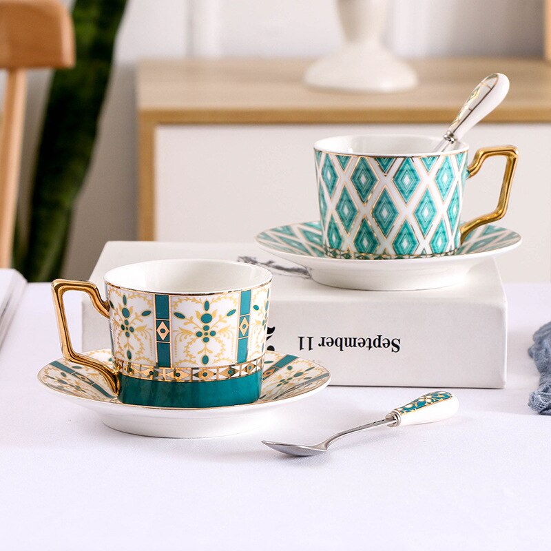 3pcs/set Nordic Phnom Penh Ceramic Coffee Cup Dish British Afternoon Tea Cup Flower Tea Set with Tray and Spoon