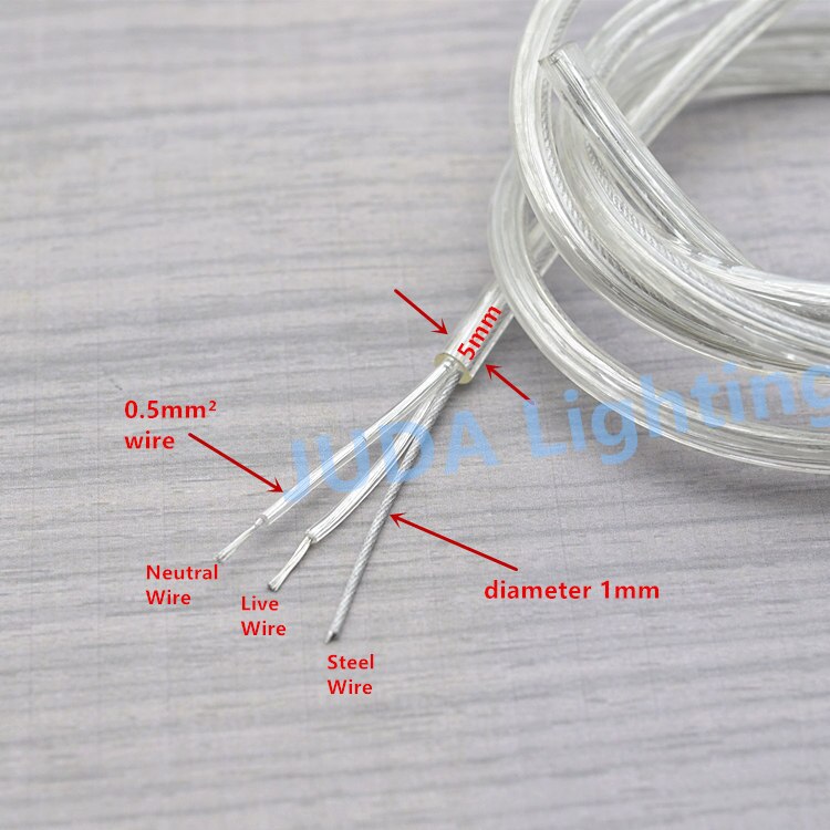 0.5mm firkantet gennemsigtig klar farve strømkabelledning med ståltråd reb elektriske ledninger 2 kerner kabel til led pendel: Default Title