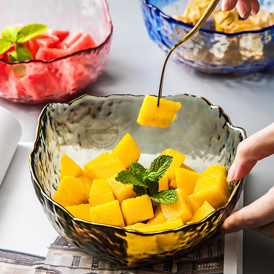 Glass Salad Bowl Tableware Fruit Vegetables Bowl Irregular Shape Phnom Penh Glass Bowl Kitchen Dinnerware