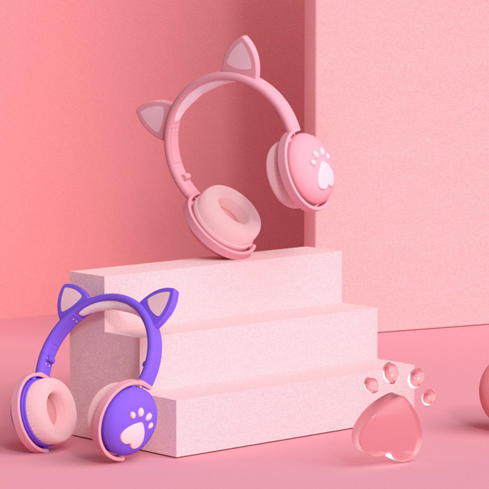 Bk1 draadloze koptelefoons voor meisjes met kattenoortjes en pootjes, bluetooth 5.0 koptelefoon met microfoon