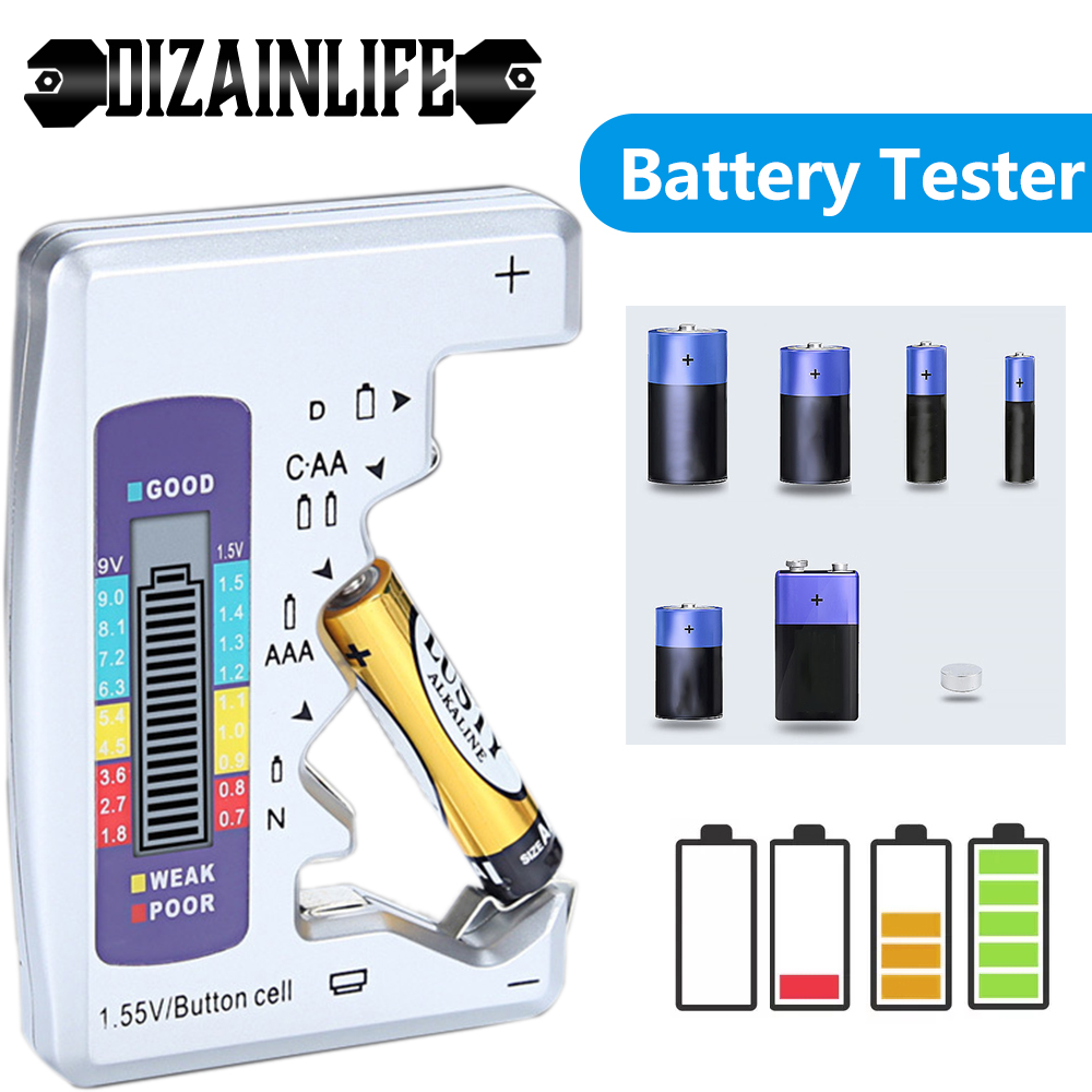 Digitale Batterij Tester Batterij Lcd Display Capaciteit Abs Draagbare Diagnostische Universele Tool Check Aaa Aa 9V/1.5V knop Tester