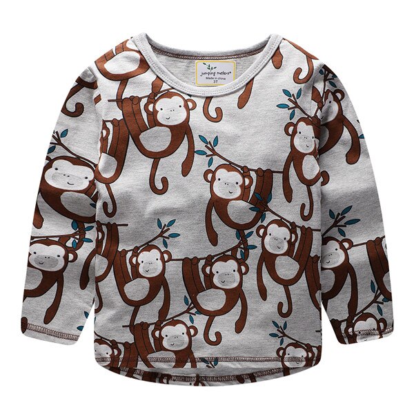 Salto metri per Bambini t-camicia A manica Lunga in cotone con carino animali t-camicia con stampa per il bambino ragazzo pigrizia vestiti dei bambini parti superiori del bambino: 6T