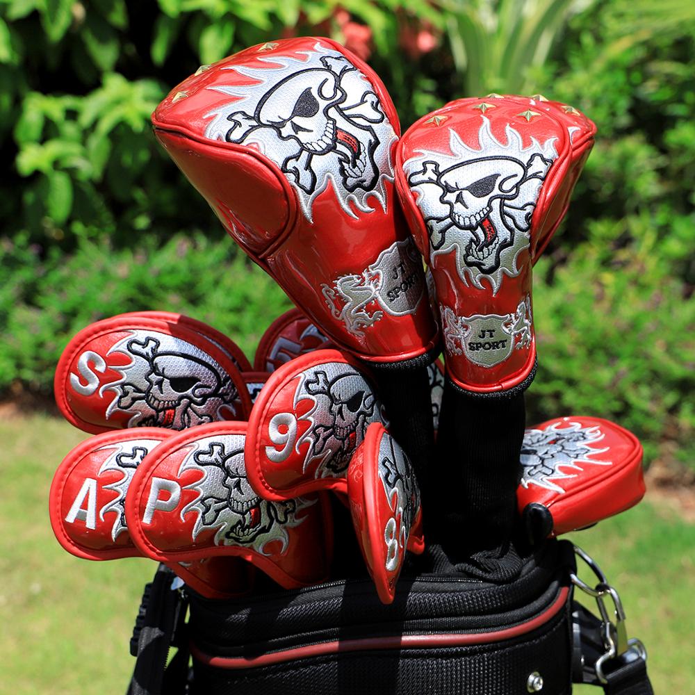 golf klubb headcover hodeskalle sjåfør tre hode dekke fairway tre dekke hybrid dekke med lang hals