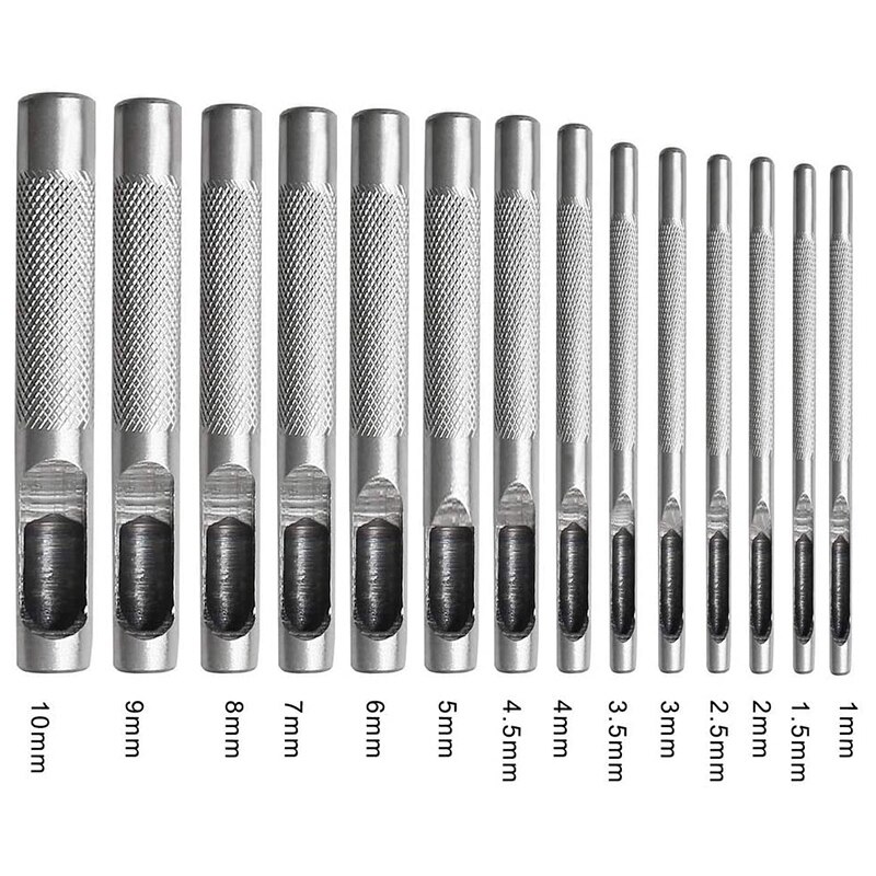 10Pcs Round Steel Hollow Punch Set 1-10 mm Leather Craft Hollow Hole Punch Tools for Leather Watch Band Shoe Eyelet