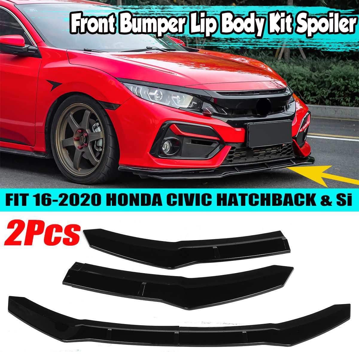 2x Car Front Bumper Lip Deflector Lips Splitter Cover Trim Body Kit Spoiler Guard For Honda For Civic Hatchback & Si
