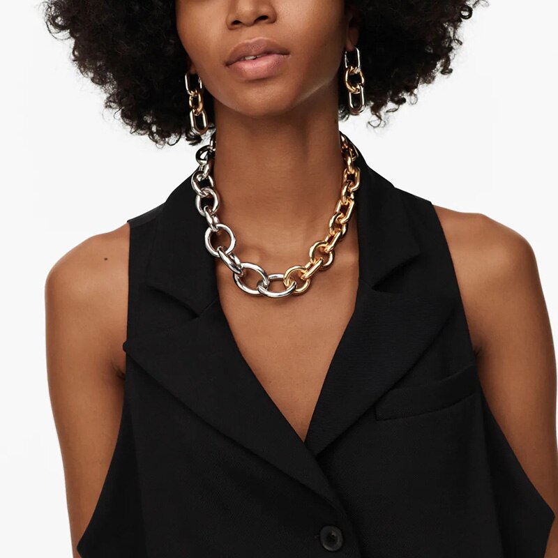 ZA Vintage Gold Metal Gothic Women Chain Necklace Luxury Hyperbole Party Choker Necklace Jewelry