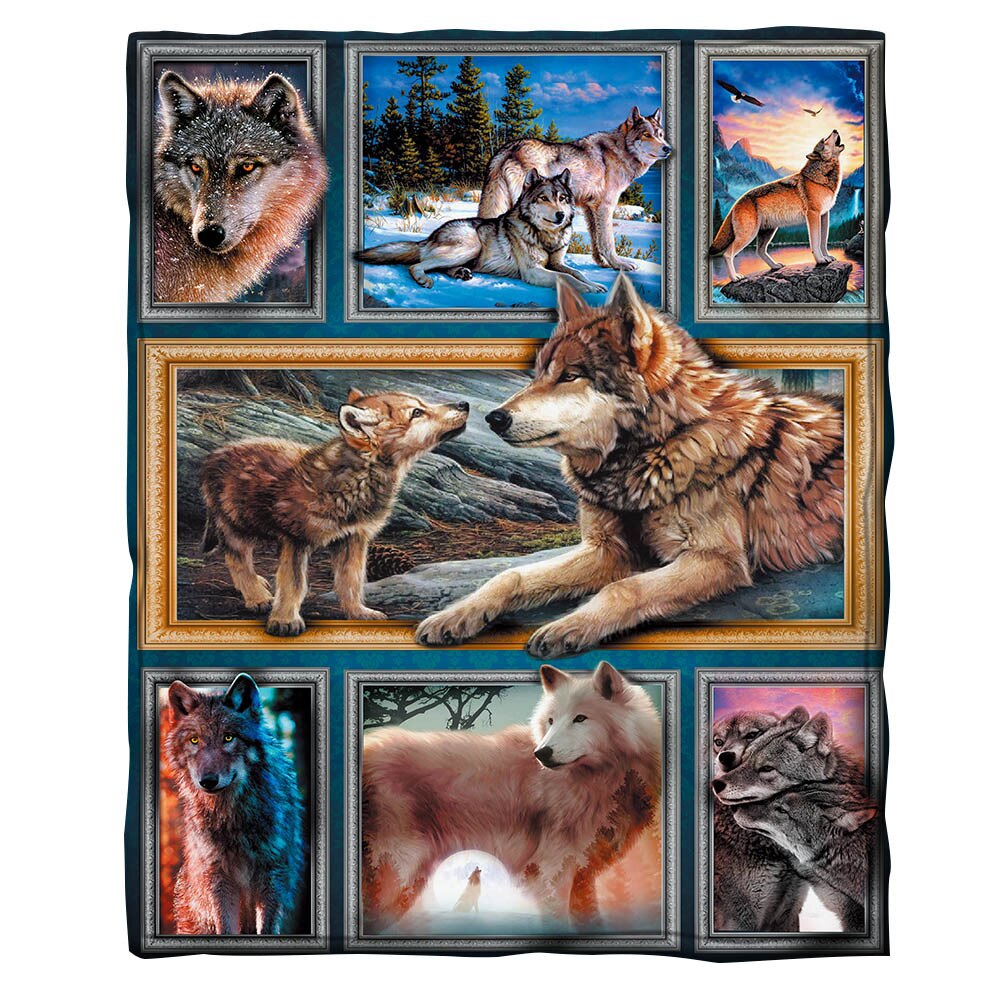 Wolf 3d bedrukte fleece deken bedden wandelen picknick dikke modieuze sprei sherpa deken 05: 6 / Kind 130( uur )150( weken)