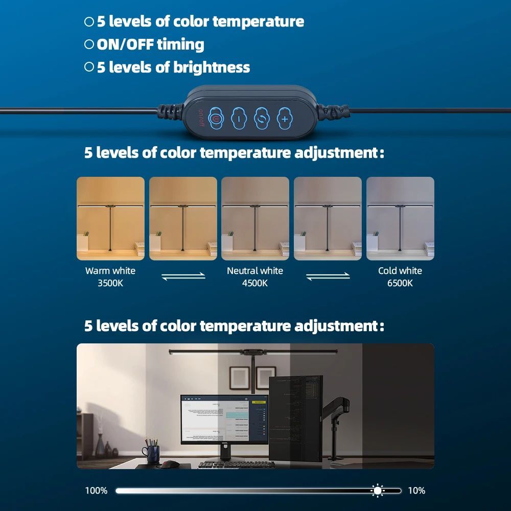 Lampada da tavolo con Clip a LED a doppia testa lampada da tavolo per architetto per l'illuminazione dell'ufficio domestico 3 modalità colore e 10 lampade da scrivania con protezione per gli occhi dimmerabili