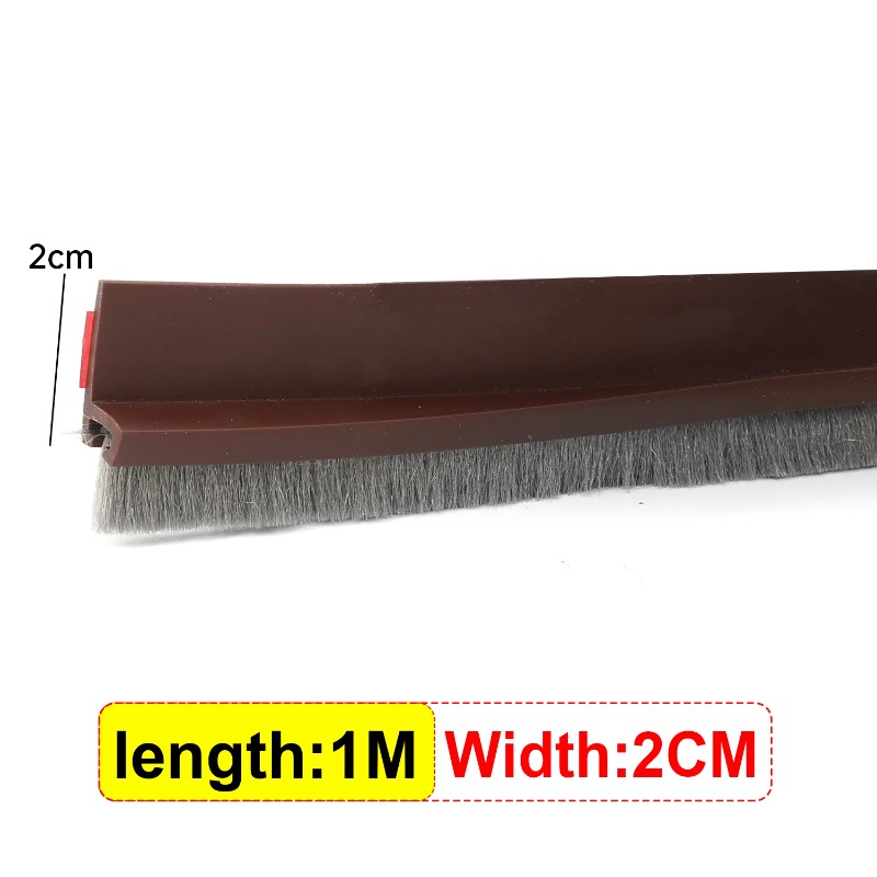 Dørbundbørste selvklæbende tætningsliste vindtæt børsteliste støvforebyggende gummiblokker insektsikker lydisoleret dørtape: Brun / 5m