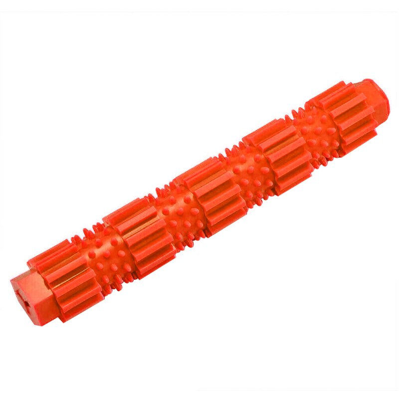 Juguetes mordedores para mascotas, palo de goma resistente a las mordeduras, cepillo de dientes para limpieza de dientes de gato y cachorro, dispensador de comida para perros, juguete de entrenamiento: Naranja / 18cm