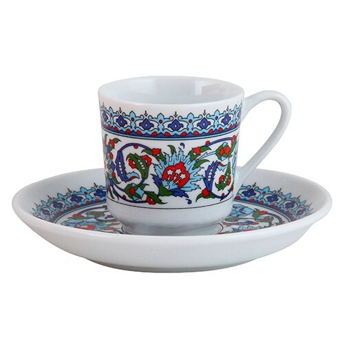 Gural Porselen Topkapi Palace Series Turkish Coffee Glass Cup and Cup Coaster 12 pcs