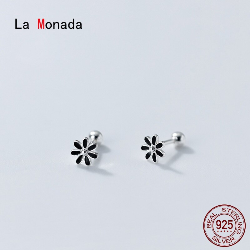 La Monada – boucles d&#39;oreilles à petits clous pour femmes, en argent Sterling 925, fleur noire, bijou coréen, 925