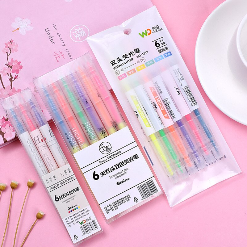 3/6 teile/satz Doppel Kopf Fluoreszierende Marker Stift Nachfüllbar Pastell Zeichnung Stift Für Studenten Schule Schreibwaren Büro Liefert
