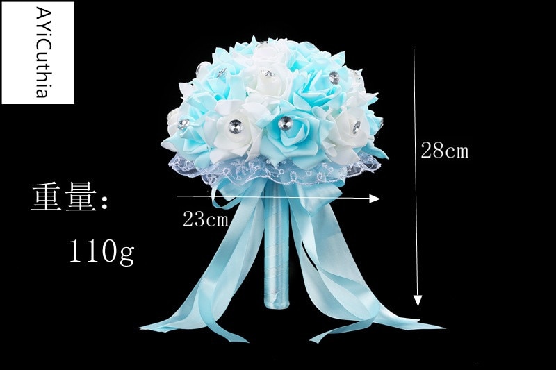 AYiCuthia Bridal Bouquet for Wedding Blue and White Wedding Bouquet Handmade Artificial Flower Rose buque casamento s133