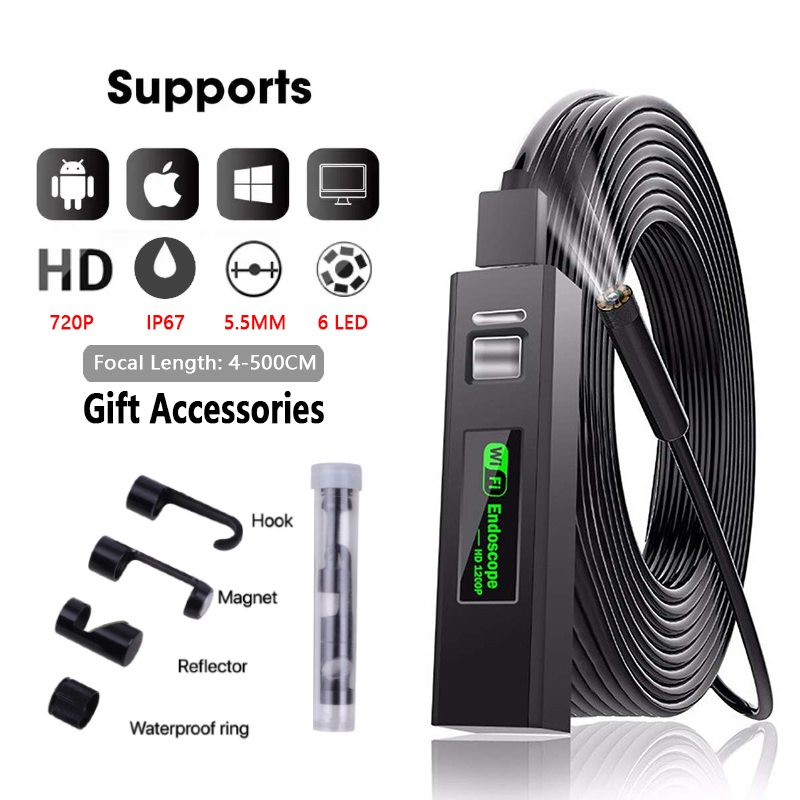 5.5/8mm 1200P Endoscopic Wifi Camera Endoscope For Android Iphone IOS Mobile Smartphone Car Inspection Tools Single Dual Lens