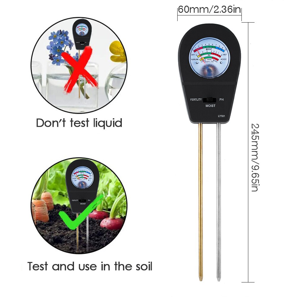Kkmoon 3-In-1 Bodem Tester Bodem Ph Meter Met Vocht Vruchtbaarheid Ph Meter Tuinieren Tool Voor Farm gazon Geen Batterij Nodig Meter