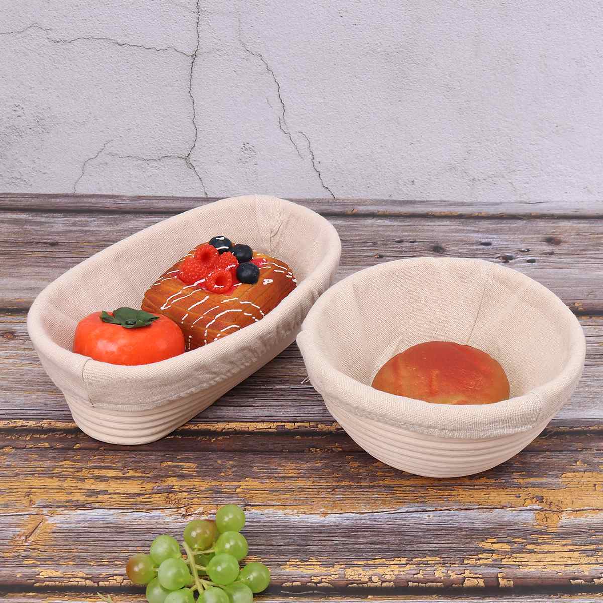 5Pcs/Set Hand-made Oval Rattan Bread Basket Rose Fermentation Basket Baking Tools Kitchen Food Storage Rack