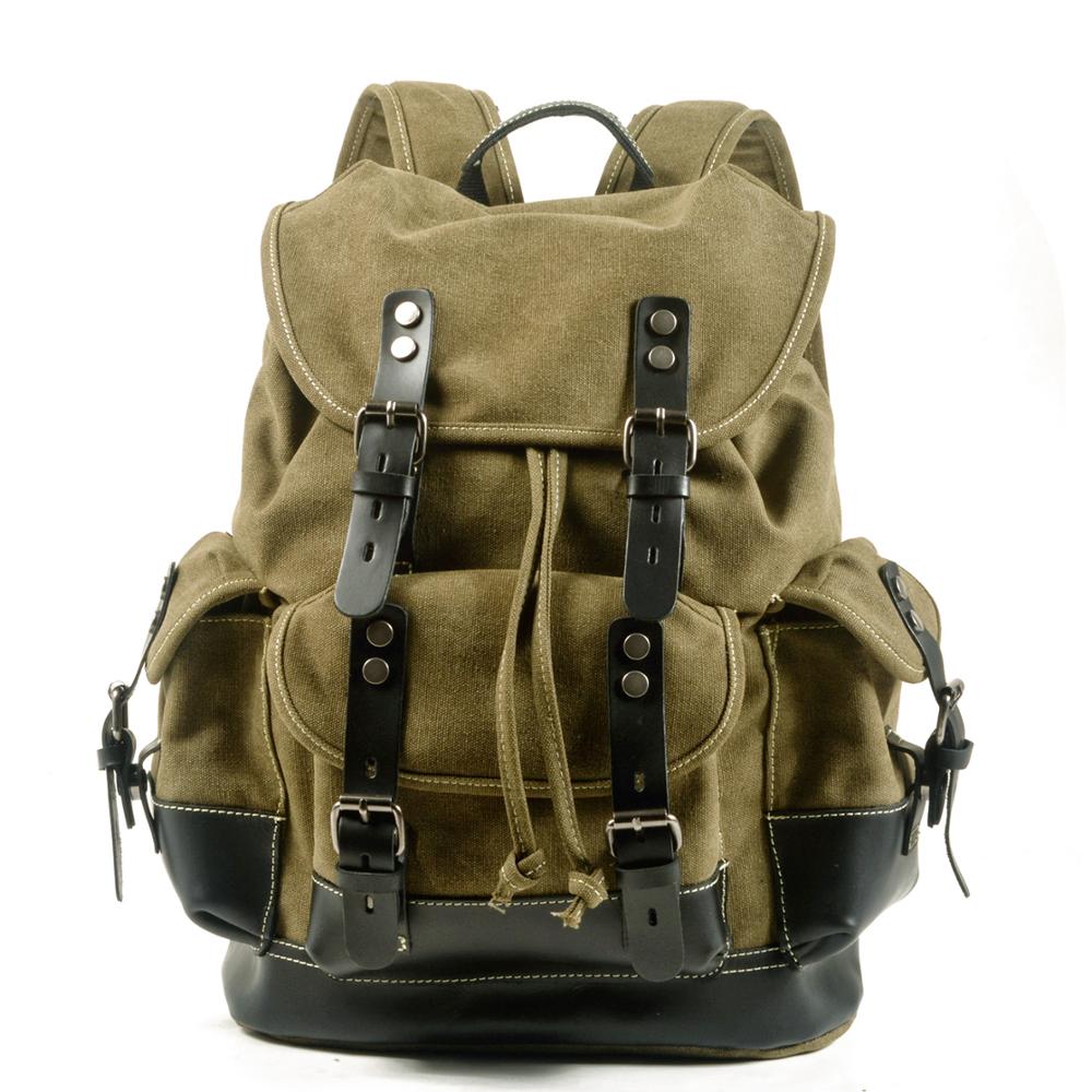 Ombro ao ar livre dos homens saco de estudante casual mochila de viagem de grande capacidade saco de escalada de couro de lona: Verde