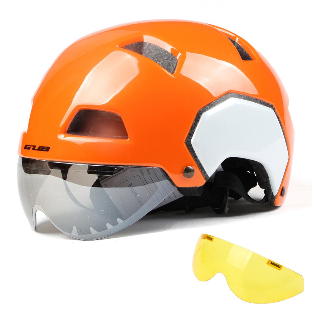 Men Women Ultralight Cycling Helmet MTB Mountain Road Bike Helmet with Goggles Breathable Integrally Molded GUB V3: Orange 2 / L(56-61cm)