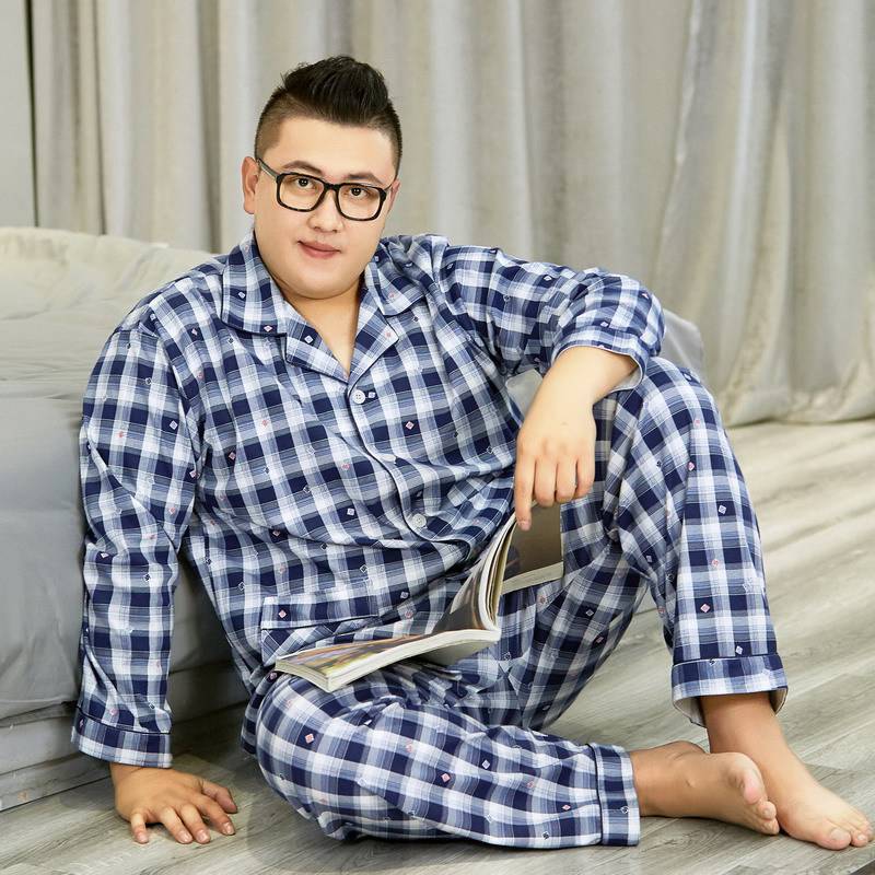 Heren katoenen pyjama's plus size dikke set geruite losse stijl comfortabel gezellig lounge homewear nachthemd nachtkleding pyjama 3xl-5xl