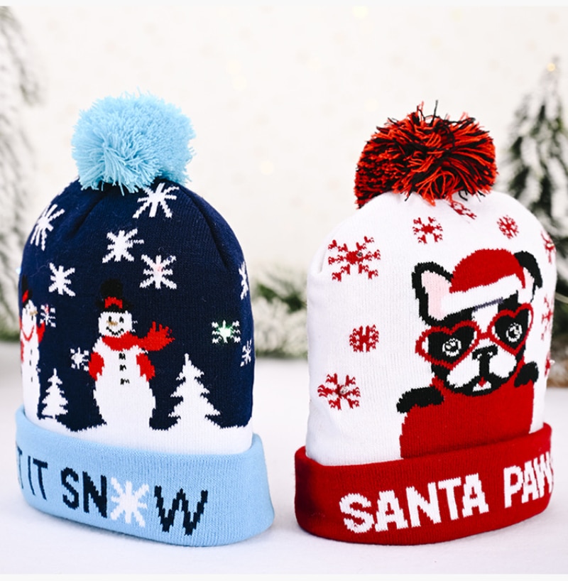 LED Christmas Hats Knitted wool cap Christmas Santa cap Light Up Knitted Hat for Kid Adult For Christmas Year Party