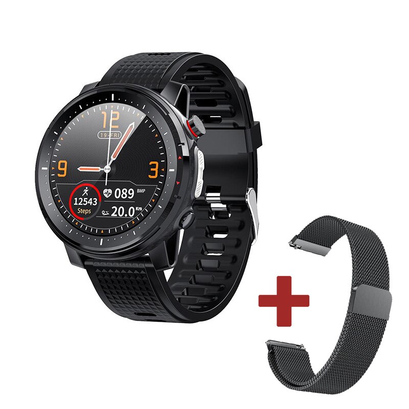 696 l15 360 x 360 pixels smart watch herre pulsmåler armbånd blodtryk vandtæt sport smartwatch armbånd: Bk silica bk stål