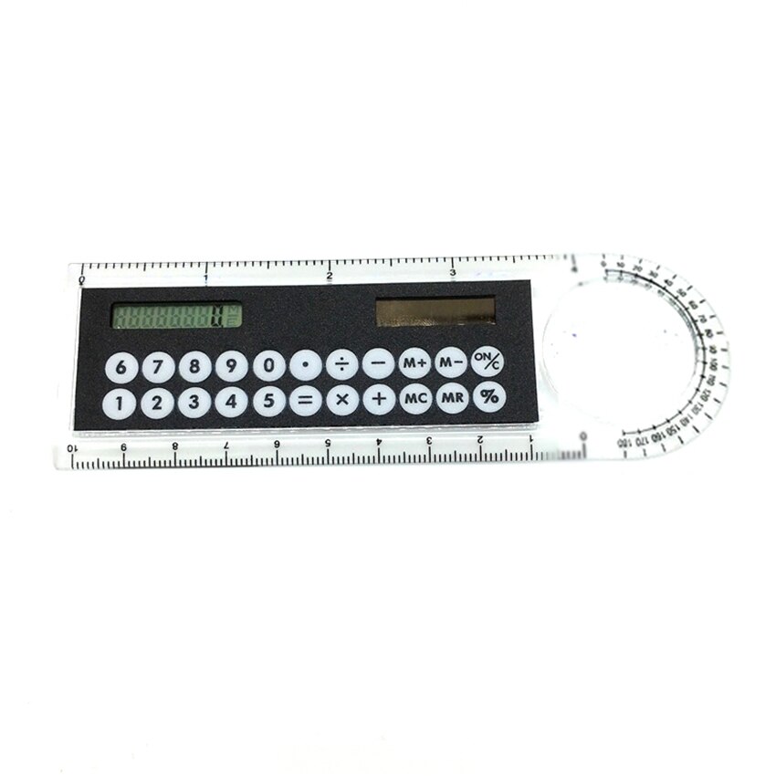 Draagbare Mini Solarcalculator 10 cm Ultra-dunne Heerser, Tekening Cirkel, Gradenboog Multifunctionele Calculator voor Kinderen, examen Helper