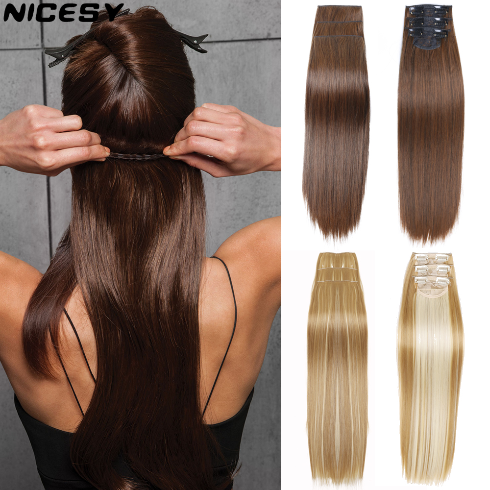 Synthetisch Clip Op Hair Extensions 3 Stks/set Steil Haar Extensions Clip In Haarstukjes Hoge Temperatuur Hittebestendige Vezel