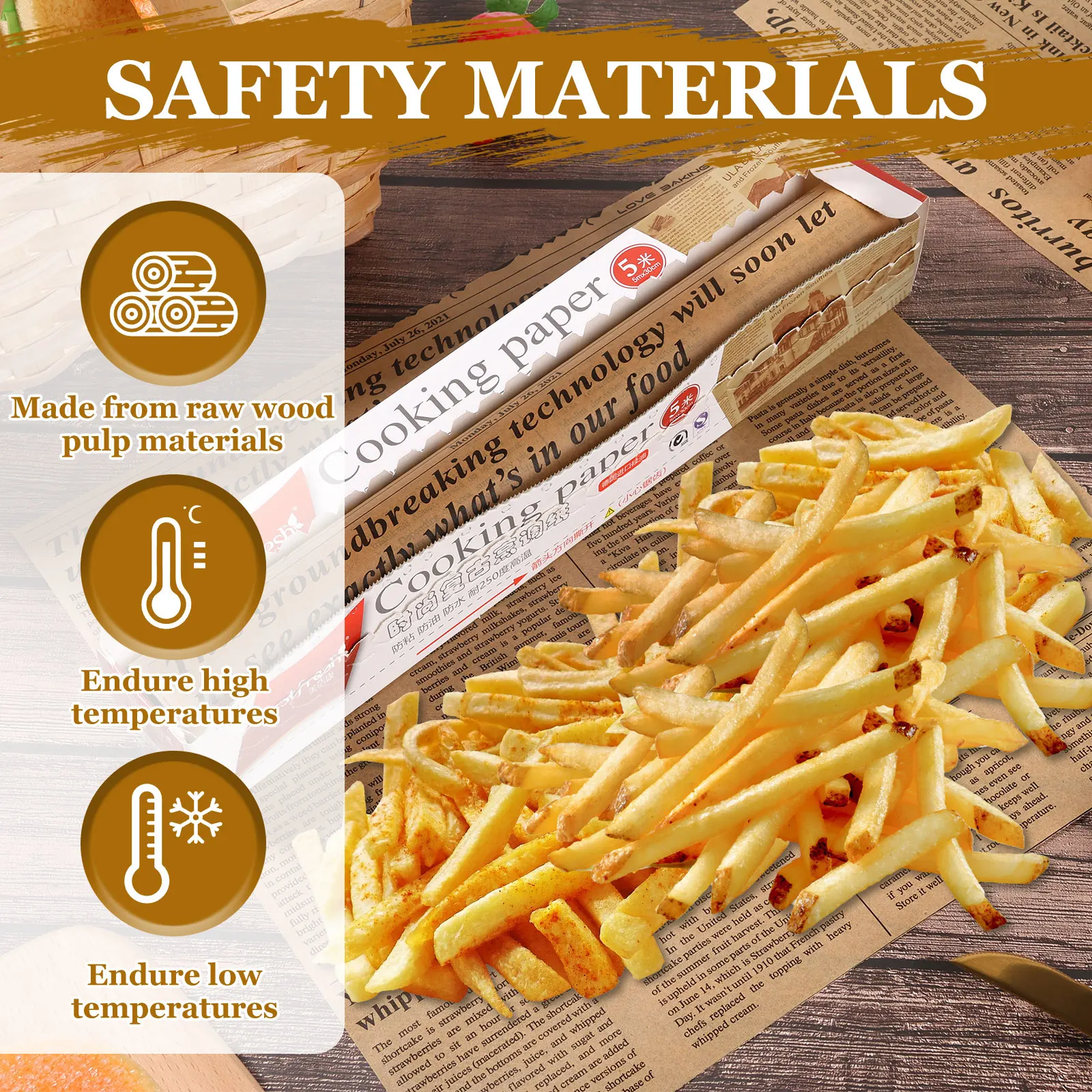 Baking Parchment Paper Roll Non Stick Baking Paper Newspaper Printing Food Wrapping Paper for Baking Cookies Bread Pizza