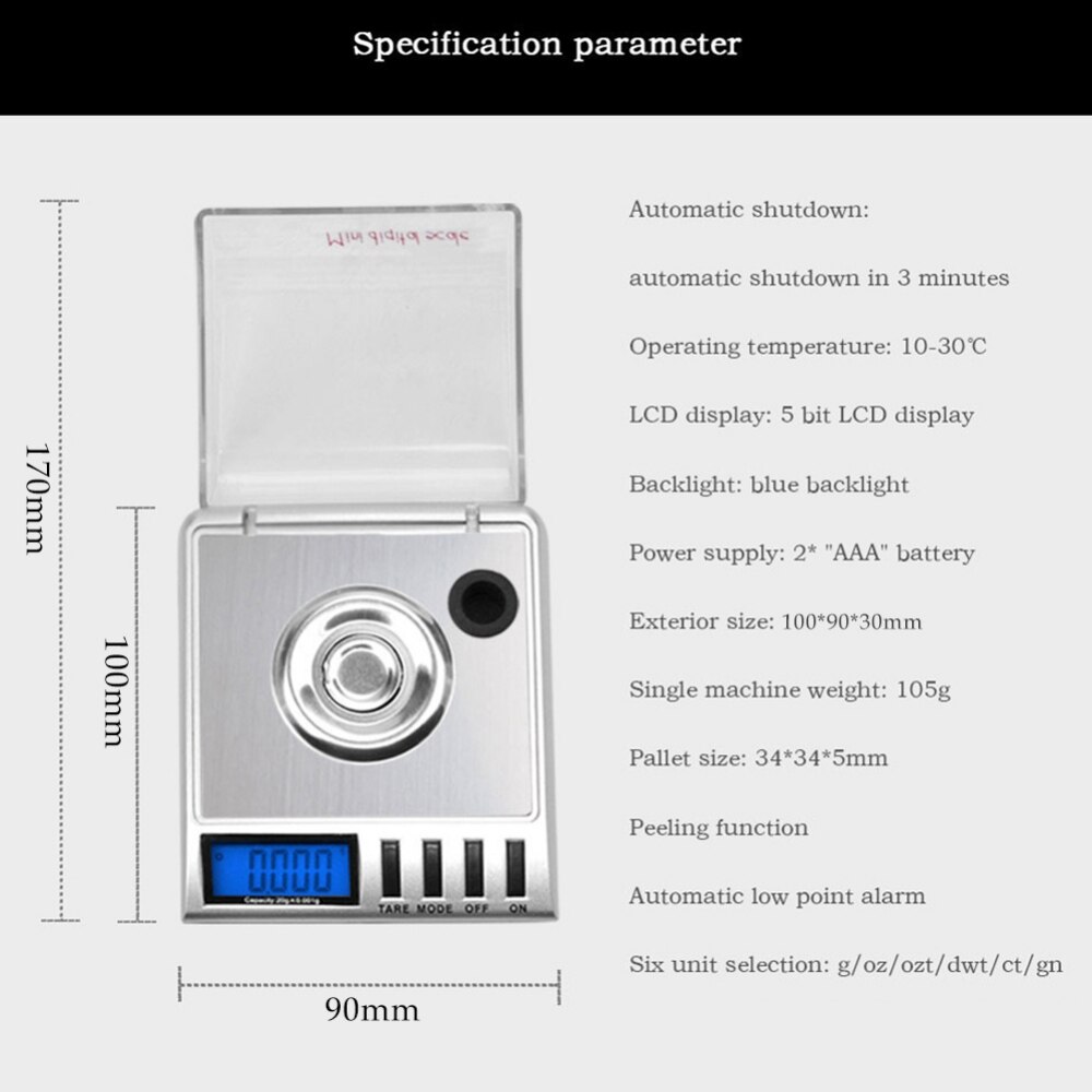 Balance de rechargement avec poids de calibrage de 30g, haute précision, pour bijoux, avec écran LCD, batterie incluse