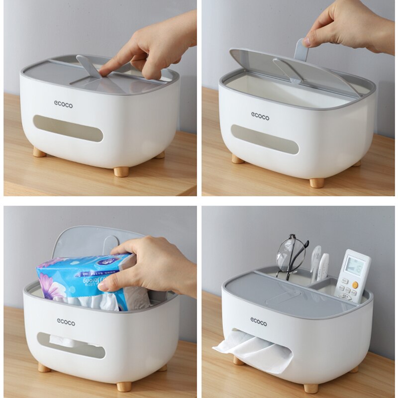 Multifunctionele Tissue Dozen Servet Papier Houder Met Afstandsbediening Opbergdoos Verborgen Telefoon Houder Thuis Desktop Organizer