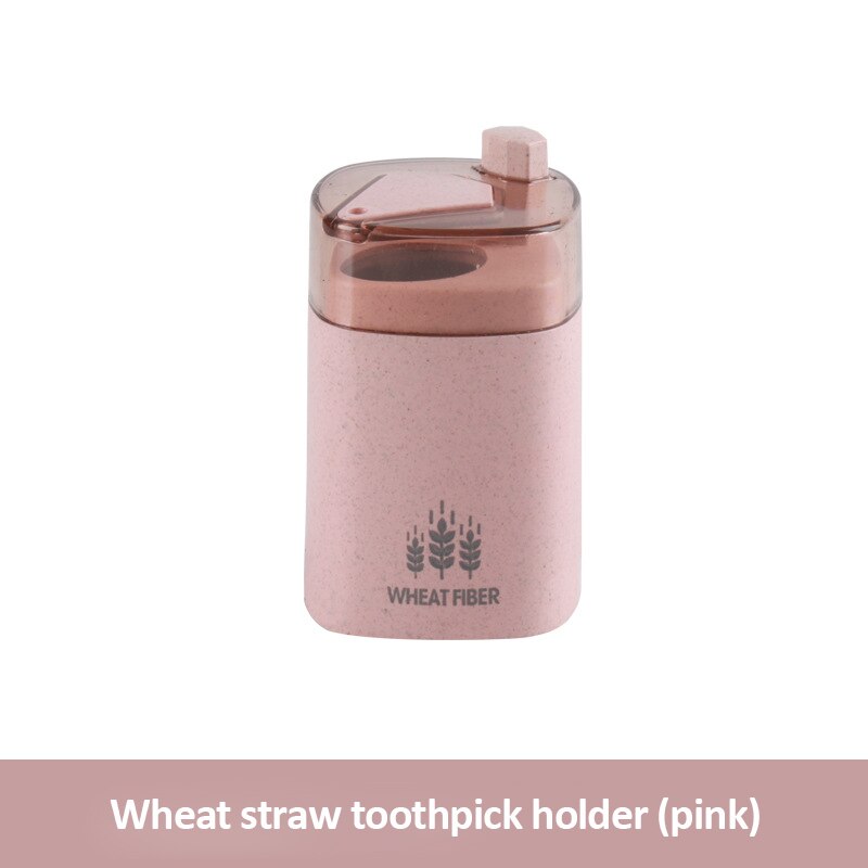 Automatic Pop-up Toothpick Box Toothpick Holder Container Wheat Straw Household Table Toothpick Storage Box Toothpick Dispenser: Pink