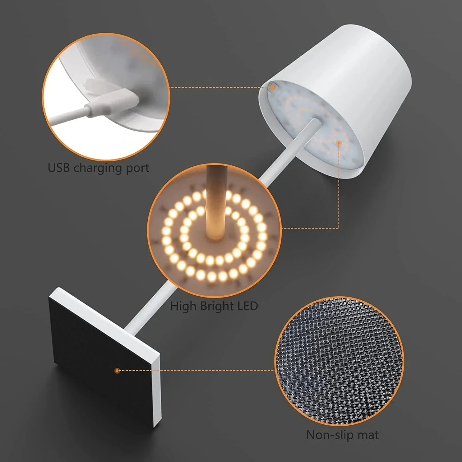 Poldina-Lampe de Table Sans Fil, Rechargeable par USB, Joli Tactile Étanche, pour Chambre à Coucher, Hôtel, Salon, Restaurant