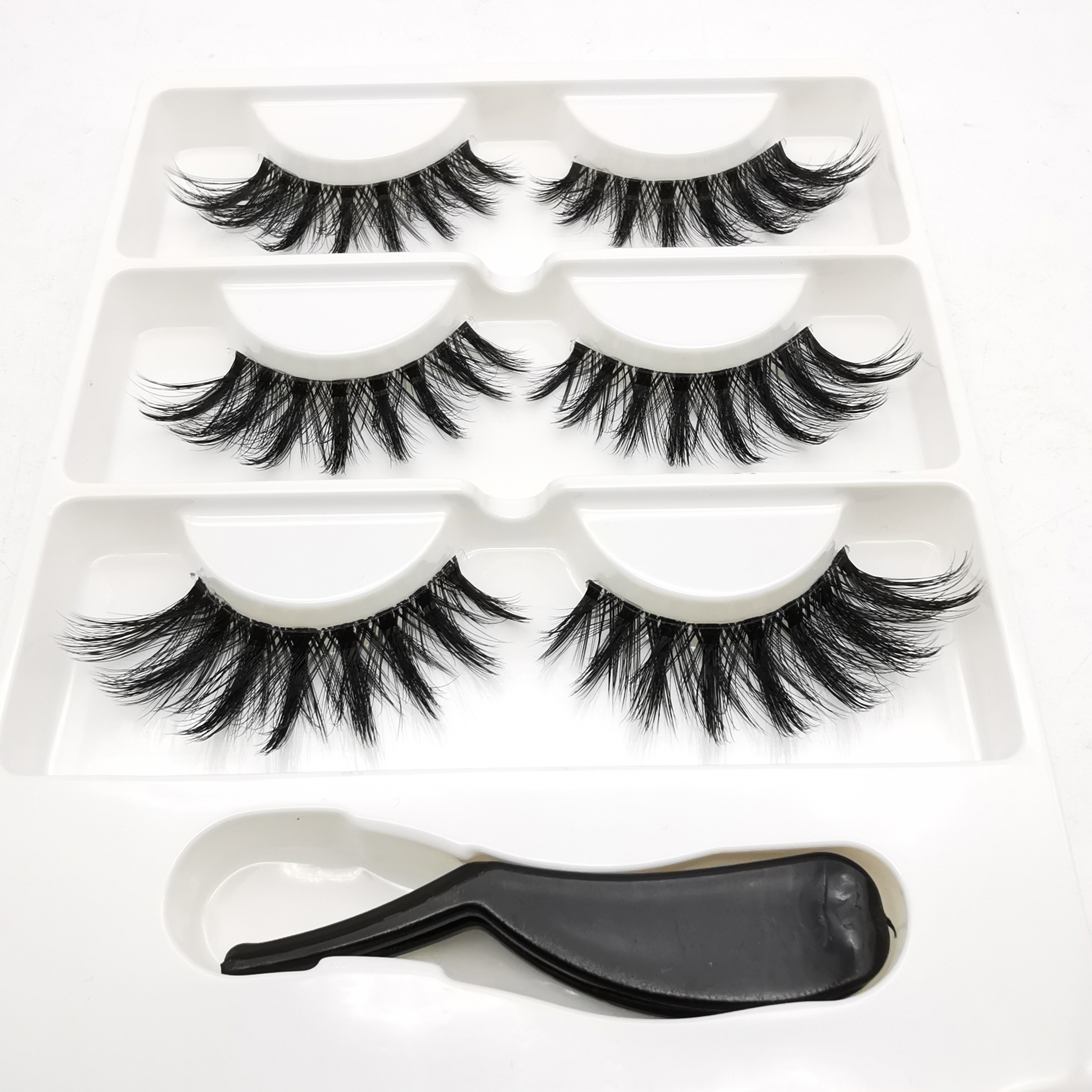Mink Eyelashes 3 pairs lashes invisible band mink lashes reusable false eyelashes Makeup in Bulk+Eyelash curler: 3pairs-3DFF8