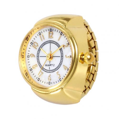 Mini par ure til kvinder mænd ring ur rund urskive arabiske tal analoge kvarts ring ure damer finger ring ur: Gylden