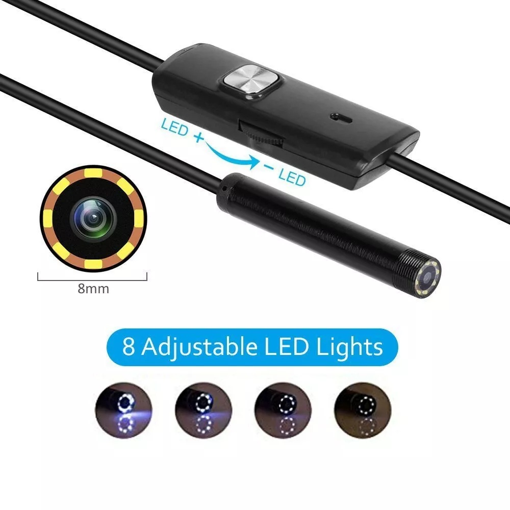 8mm endoscoopcamera 1200P HD USB-endoscoop met 8 LED 1/2/5/10M flexibele kabel Waterdichte inspectieborescoop voor Android PC